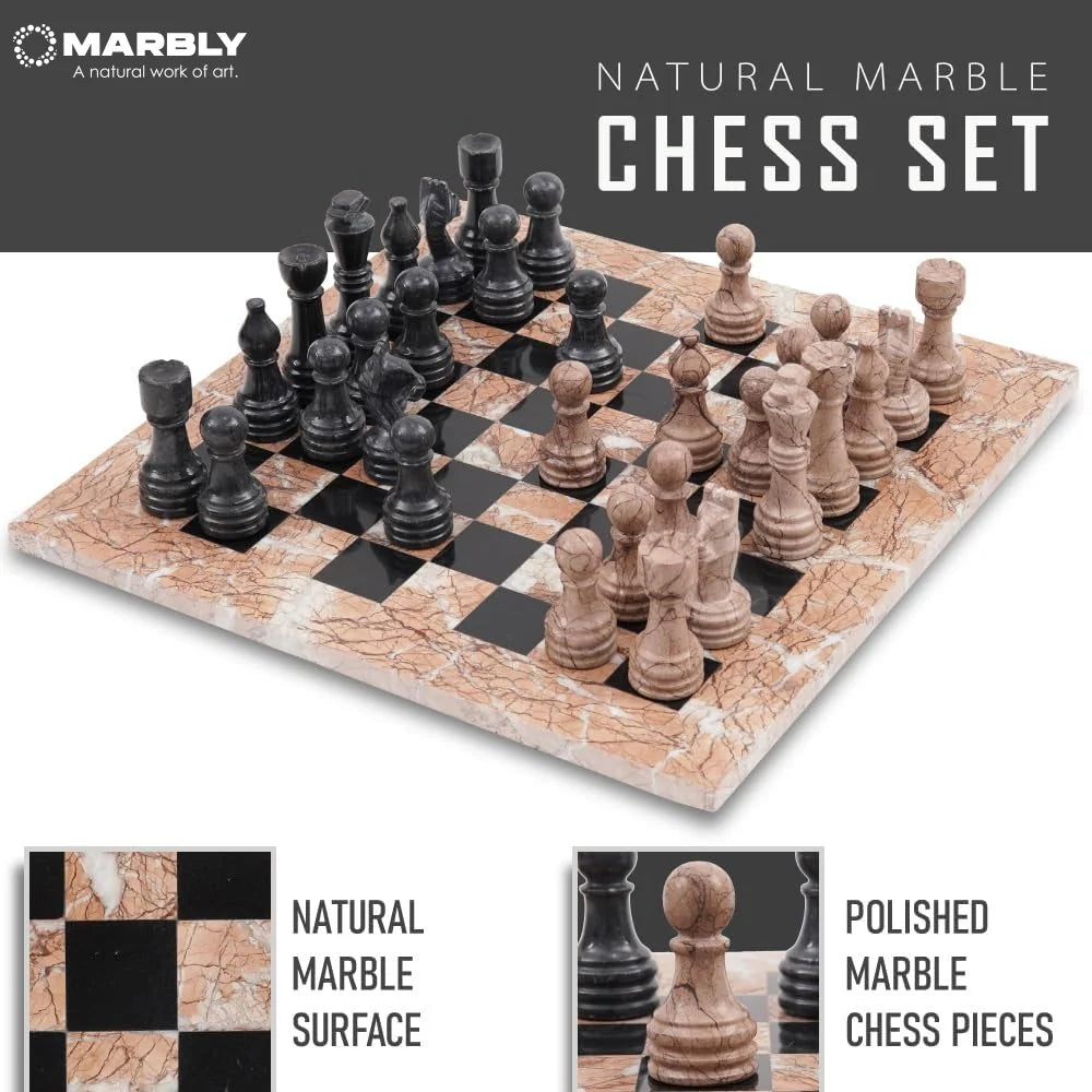 15 Inches Marinara & Black Marble Chess Set