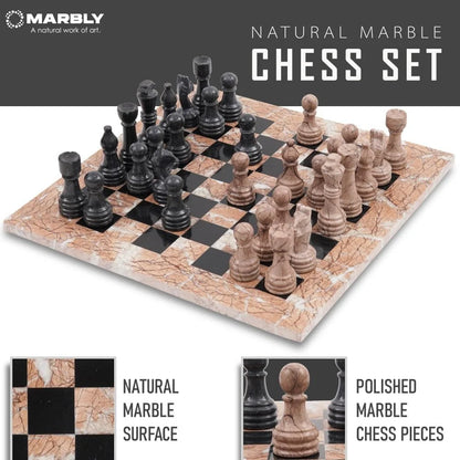 15 Inches Marinara & Black Marble Chess Set