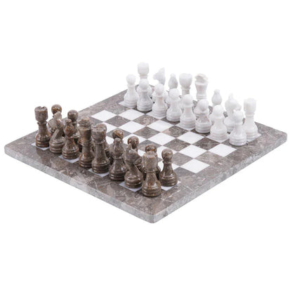 Grey Oceanic and White 12" High Quality Marble Chess Set (Without Storage box)