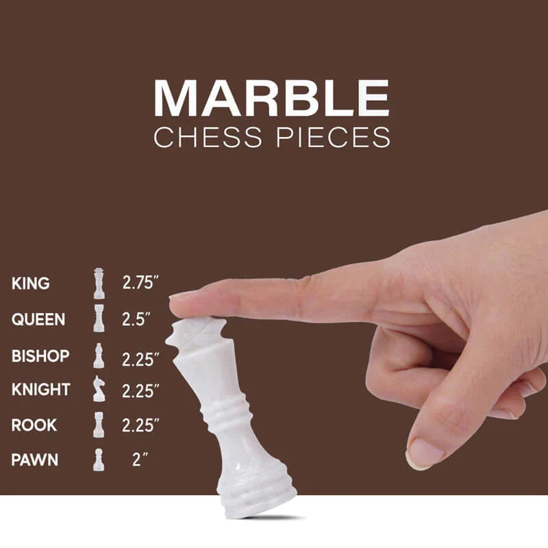 Grey Oceanic and White 12" High Quality Marble Chess Set (Without Storage box)