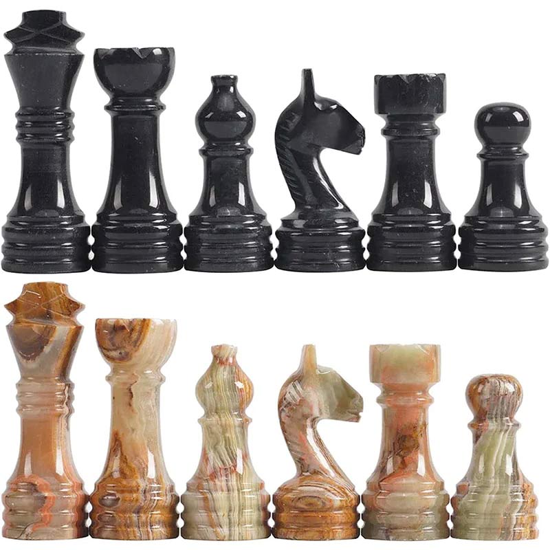 Marble Black & Multi Green Premium Quality Chess Pieces