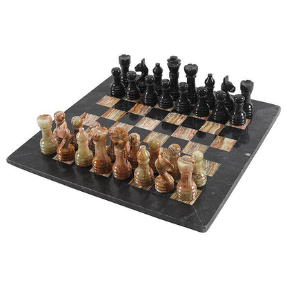 Black And Multi Green 15" Premium Quality Marble Chess Set (Without storage box)