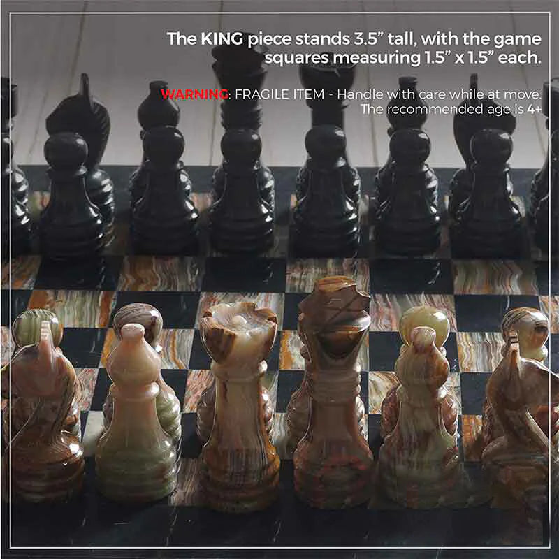 Black And Multi Green 15" Premium Quality Marble Chess Set (Without storage box)