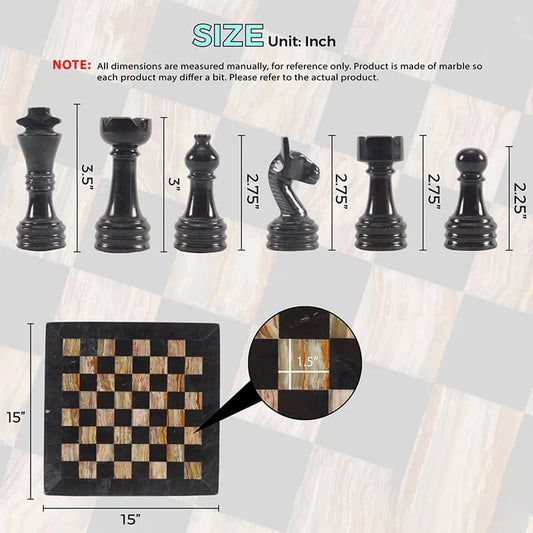 Black And Multi Green 15" Premium Quality Marble Chess Set (Without storage box)