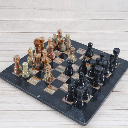 Black And Multi Green 15" Premium Quality Marble Chess Set (Without storage box)