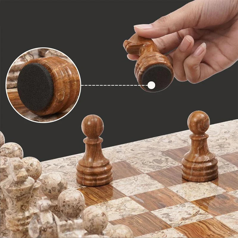 Fossil Coral and Dark Brown 15" High Quality Marble Chess Set (Without storage box)