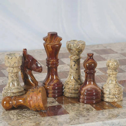 Marble Red & Coral Premium Quality Chess Pieces