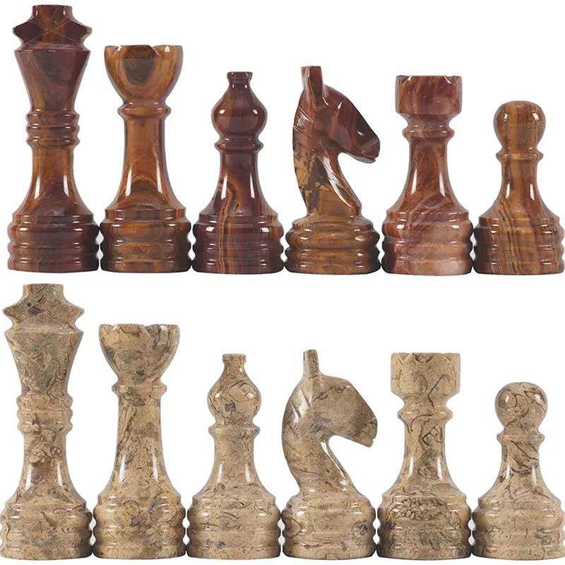 Marble Red & Coral Premium Quality Chess Pieces