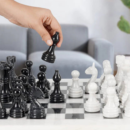 15" White and Black Chess Set (With Storage Box)