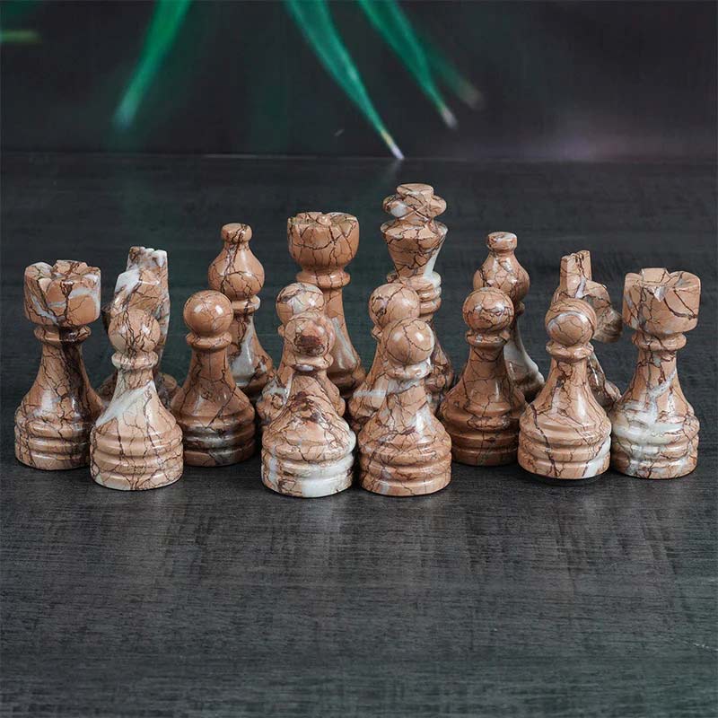 White & Marinara Natural Marble Chess Pieces