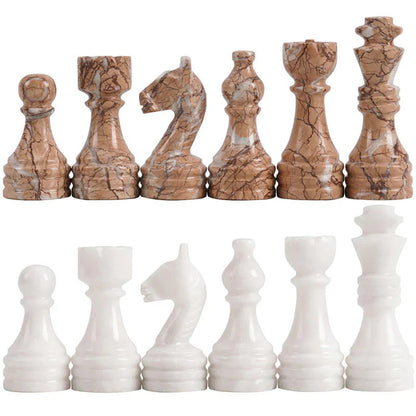 White & Marinara Natural Marble Chess Pieces