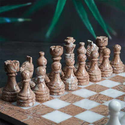 White & Marinara Natural Marble Chess Pieces